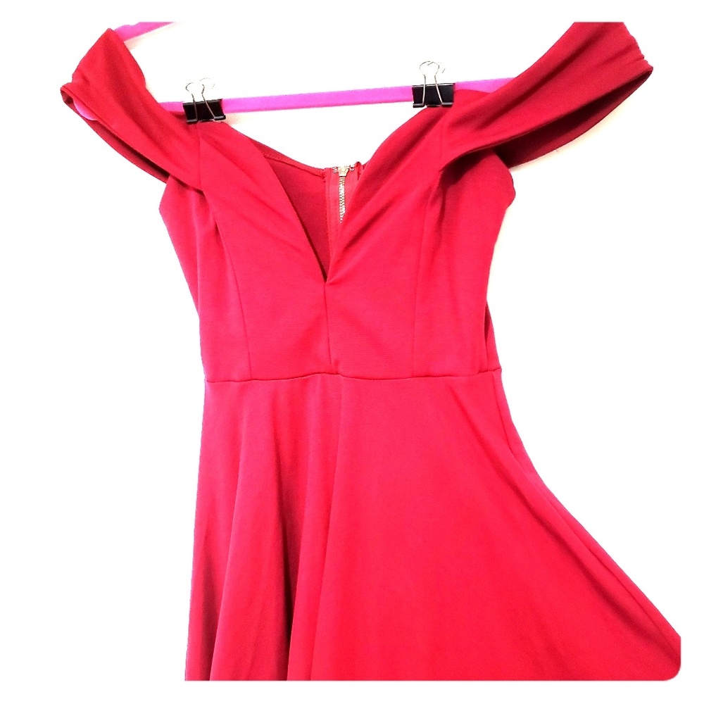 Papaya mini off the shoulder skater dress